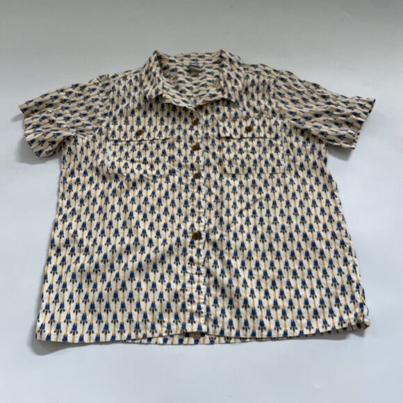 Duluth Trading Shirt Medium Hemp Blend ALL OVER PRINT Beachy‎ Camp Collar - Picture 1 of 10